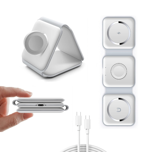 TechLok ThirdPower 3in1 Portable Charger for iPhone | Wireless Charging Station for Multiple Devices Apple Phone | Magnetic Foldable Charging Pad |