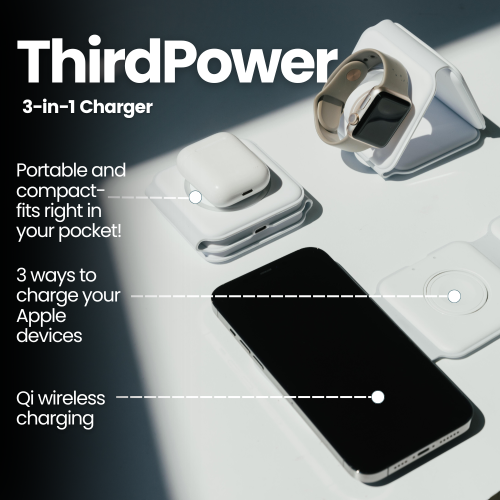 TechLok ThirdPower 3in1 Portable Charger for iPhone | Wireless Charging Station for Multiple Devices Apple Phone | Magnetic Foldable Charging Pad |
