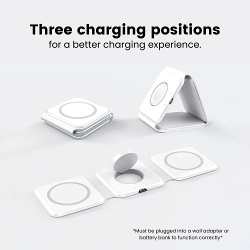 TechLok ThirdPower 3in1 Portable Charger for iPhone | Wireless Charging Station for Multiple Devices Apple Phone | Magnetic Foldable Charging Pad |