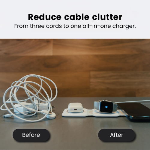 TechLok ThirdPower 3in1 Portable Charger for iPhone | Wireless Charging Station for Multiple Devices Apple Phone | Magnetic Foldable Charging Pad |