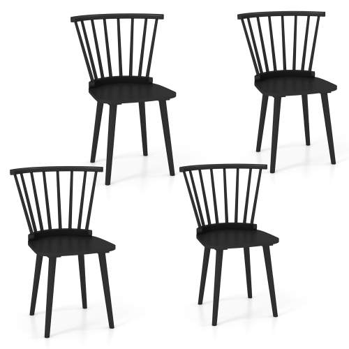 GYMAX  4 PCs Dining Chair Windsor High Spindle Back Wood Kitchen Chairs W/ Rubber Wood Frame