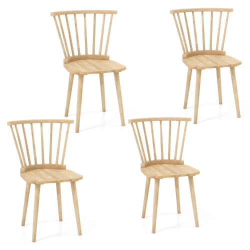 GYMAX  4 PCs Dining Chair Windsor High Spindle Back Wood Kitchen Chairs W/ Rubber Wood Frame