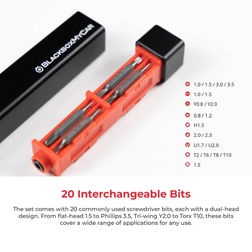 BlackboxMyCar 21-in-1 Precision Screwdriver Set, Multi Screwdriver, 20 Interchangeable Bits, Heavy-Duty Handle, Magnetic Tip