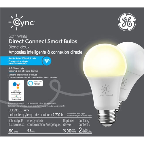 Refurbished GE Cync A19 Smart LED Light Bulb - Soft White - 2 Pack