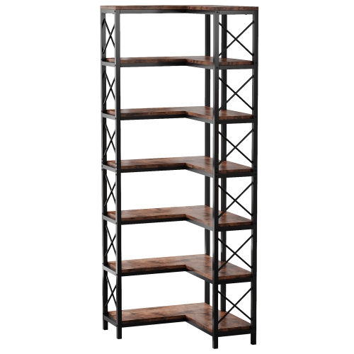 Tribesigns 7-Tier Corner Bookshelf, 78.7" L-Shaped Book Storage Display Rack, Rustic Brown & Black