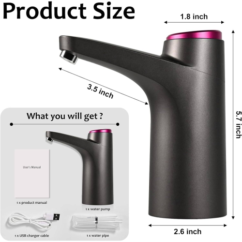 5 Gallon Water Bottle Pump, Water Bottle Dispenser for 5gl, USB Charging Automatic Drinking Water Pump, Portable Electric Water Dispenser Jug for