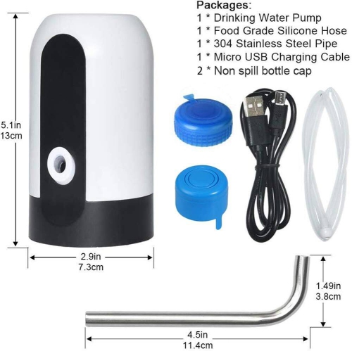 Distributeur d'eau de 5 gallons, pompe pour bidon d'eau de 5 gallons, pompe de recharge USB pour bouteille d'eau avec bouchon de bouteille