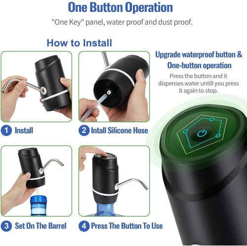 Water Bottle Pump, Water Pump for 5 Gallon Bottle, USB Charging Automatic Drinking Water Pump Fit for Home, Outdoor, Black