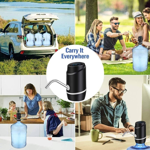 Water Bottle Pump, Water Pump for 5 Gallon Bottle, USB Charging Automatic Drinking Water Pump Fit for Home, Outdoor, Black