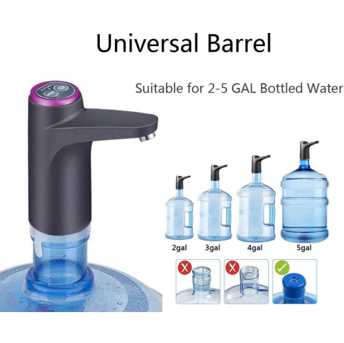 Water Dispenser with USB Electric Charging and Automatic Off Switch, Portable Water Bottle Pump for Universal 3, 4 and 5 Gallon, Black