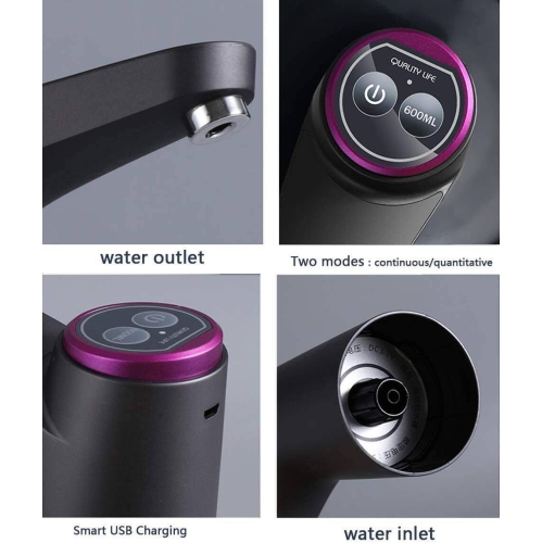 Water Dispenser with USB Electric Charging and Automatic Off Switch, Portable Water Bottle Pump for Universal 3, 4 and 5 Gallon, Black