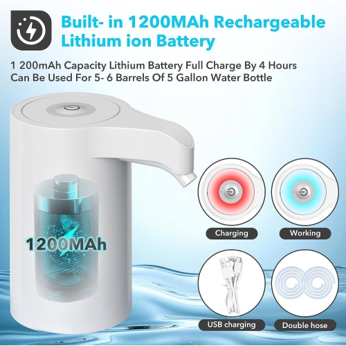 Electric Water Bottle Dispenser, USB Charging Drinking Water Bottle Pump for Home Camping for 5 Gallon Water Jugs Bottles