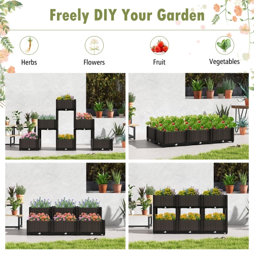 Gymax 6 PCS Elevated Plastic Raised Garden Bed Planter Kit for Flower Vegetable Grow