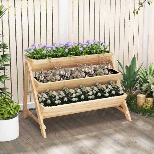 Gymax 3-tier Raised Garden Bed w/2 Side Hooks Storage Shelf Garden Planter for Flowers