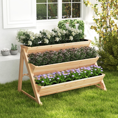 Gymax 3-tier Raised Garden Bed w/2 Side Hooks Storage Shelf Garden Planter for Flowers