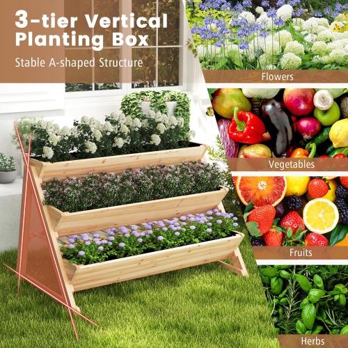 Gymax 3-tier Raised Garden Bed w/2 Side Hooks Storage Shelf Garden Planter for Flowers