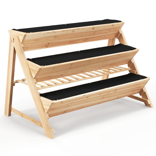 Gymax 3-tier Raised Garden Bed w/2 Side Hooks Storage Shelf Garden Planter for Flowers