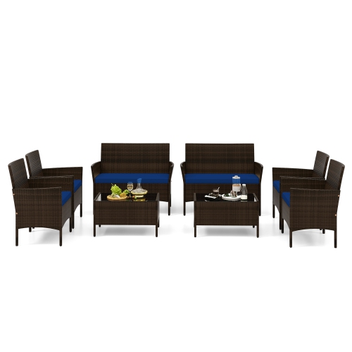 Gymax 8 PCS Patio Rattan Conversation Set Outdoor Wicker Furniture Set w/ Chair & Loveseat