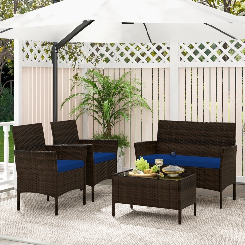 Gymax 8 PCS Patio Rattan Conversation Set Outdoor Wicker Furniture Set w/ Chair & Loveseat