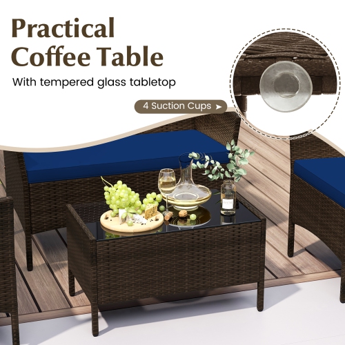 Gymax 8 PCS Patio Rattan Conversation Set Outdoor Wicker Furniture Set w/ Chair & Loveseat