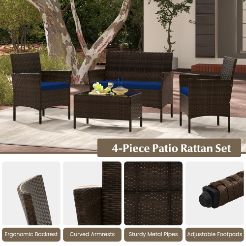Gymax 8 PCS Patio Rattan Conversation Set Outdoor Wicker Furniture Set w/ Chair & Loveseat