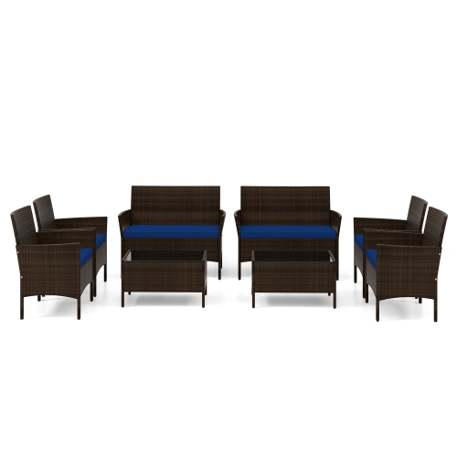 Gymax 8 PCS Patio Rattan Conversation Set Outdoor Wicker Furniture Set w/ Chair & Loveseat