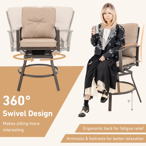 Gymax Set of 3 Swivel Bar Height Bistro Set Cushioned Table Stools Furniture Patio Outdoor