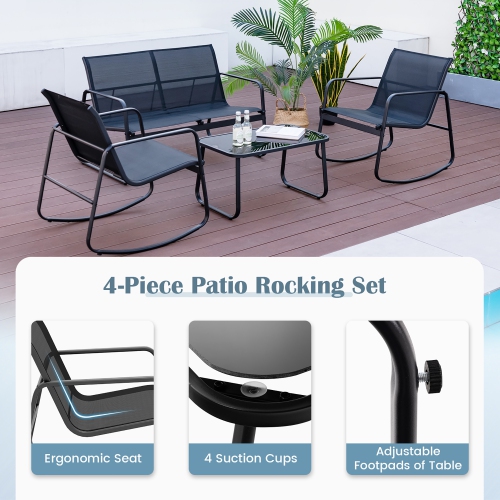 Gymax 8 PCS Rocking Bistro Set Patio Furniture Set w/ Loveseat Rocking Chairs & Coffee Table