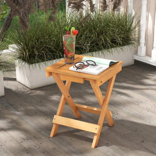 Gymax 14 inch Outdoor Folding Side Table Hardwood Square Compact Patio Table