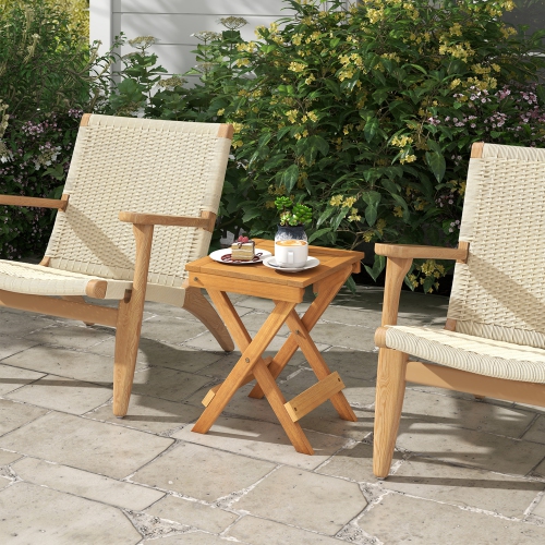 Gymax 14 inch Outdoor Folding Side Table Hardwood Square Compact Patio Table