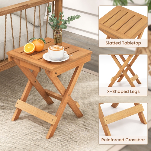Gymax 14 inch Outdoor Folding Side Table Hardwood Square Compact Patio Table