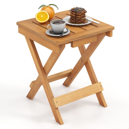 Gymax 14 inch Outdoor Folding Side Table Hardwood Square Compact Patio Table