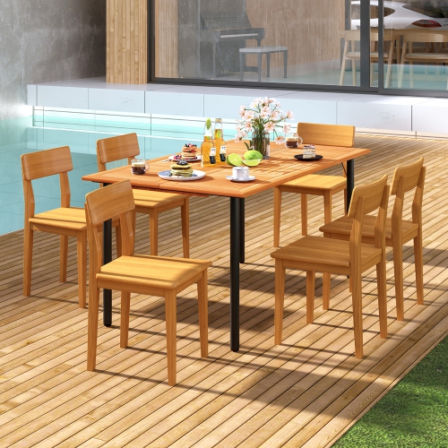 Gymax Rectangular Acacia Wood Dining Table w/ 1.9'' Umbrella Hole Patio Natural & Black