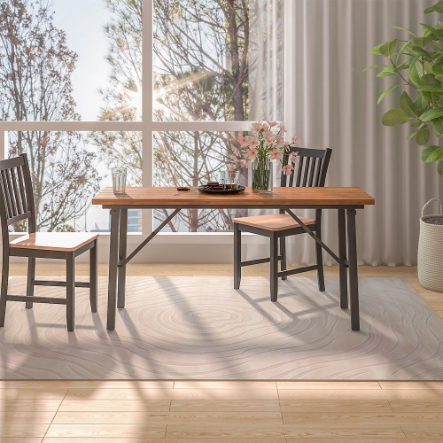 Gymax Patio Folding Picnic Table Acacia Wood Dining Table w/ Metal Frame