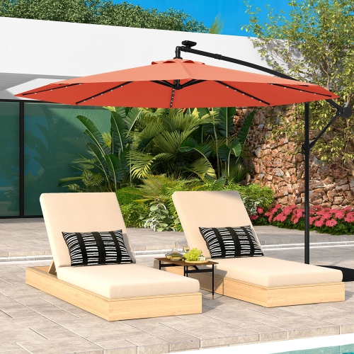 Gymax 10 ft Patio Offset Umbrella w/ Solar Lights Deck Umbrella w/ Easy Tilt Adjustment Orange