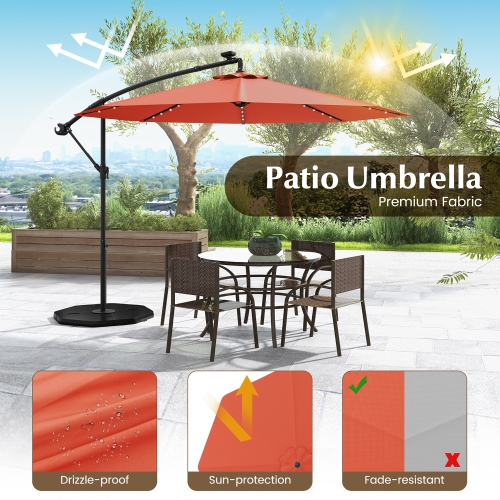 Gymax 10 ft Patio Offset Umbrella w/ Solar Lights Deck Umbrella w/ Easy Tilt Adjustment Orange