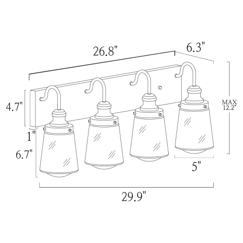 Modern Farmhouse Bathroom Wall Sconce, 4-Light Black and Brass Transitional Bell Vanity Light with Clear Glass Shades