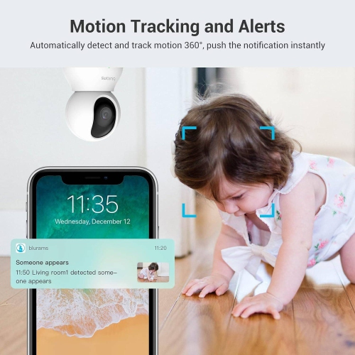 Security Camera, 2K BabyPet Cameras 360-degree for Home Security Motion Tracking, IR Night Vision, Works with Alexa & Google Assistant & IFTTT, White