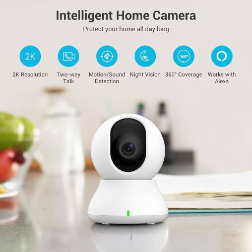 Security Camera, 2K BabyPet Cameras 360-degree for Home Security Motion Tracking, IR Night Vision, Works with Alexa & Google Assistant & IFTTT, White