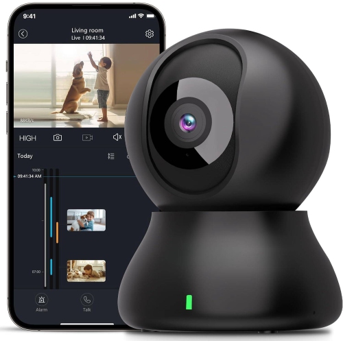 Security Camera, 2K BabyPet Cameras 360-degree for Home Security Motion Tracking, IR Night Vision, Works with Alexa & Google Assistant & IFTTT, Black