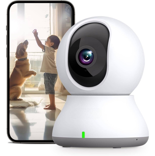 Security Camera, 2K BabyPet Cameras 360-degree for Home Security Motion Tracking, IR Night Vision, Works with Alexa & Google Assistant & IFTTT, White