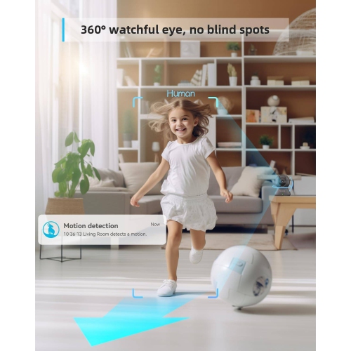 Security Camera, 2K BabyPet Cameras 360-degree for Home Security Motion Tracking, IR Night Vision, Works with Alexa & Google Assistant & IFTTT, White