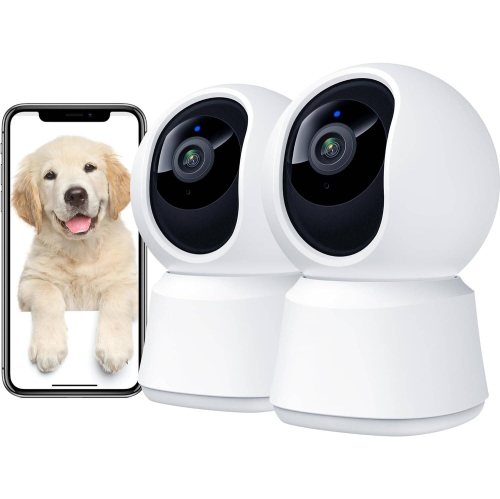 360° View 4MP Pet Camera with Phone App 2 Pack, 5G WiFi Indoor Security Camera, Night Vision, Baby Monitor, Two-Way Audio, Works with Alexa