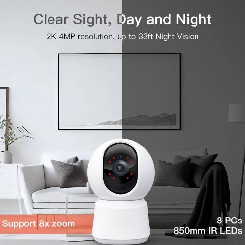 360° View 4MP Pet Camera with Phone App 2 Pack, 5G WiFi Indoor Security Camera, Night Vision, Baby Monitor, Two-Way Audio, Works with Alexa