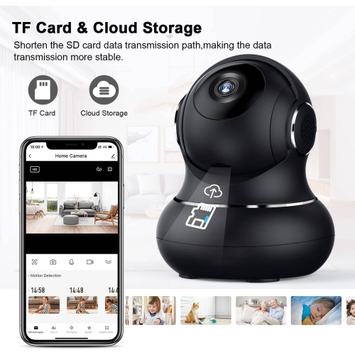 2K Pet Camera with 360° Motion Tracking, 2-Way Audio, Indoor Security Camera, IR Night Vision, WiFi Camera for Pet/Baby Monitor, Home Wireless Camera