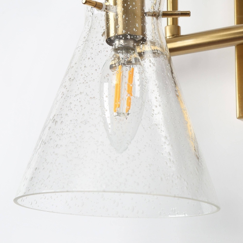 Modern Gold Bathroom Vanity Light, 2-Light Bell Minimalist Powder Wall Sconce Light with Seeded Glass Shades