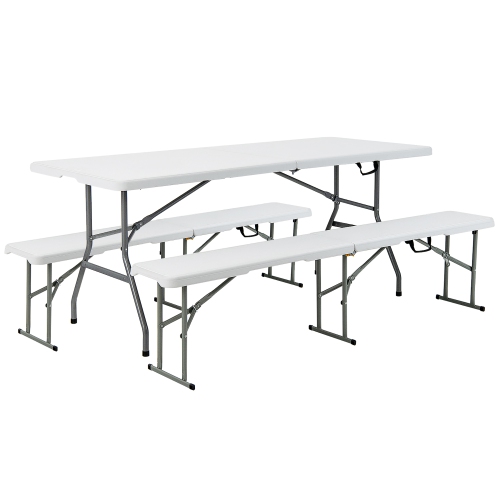 Costway Outdoor Camping Table Set Folding Picnic Long Table with 2 Bench Seats