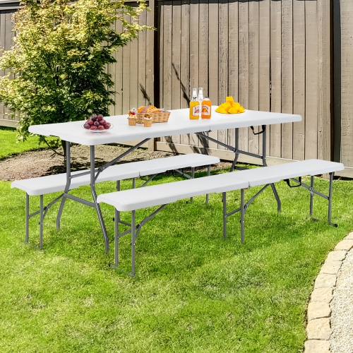 Ensemble de table de camping pliante de Costway avec table longue et 2 bancs pour pique-nique