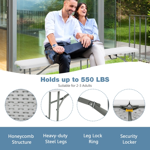 Ensemble de table de camping pliante de Costway avec table longue et 2 bancs pour pique-nique