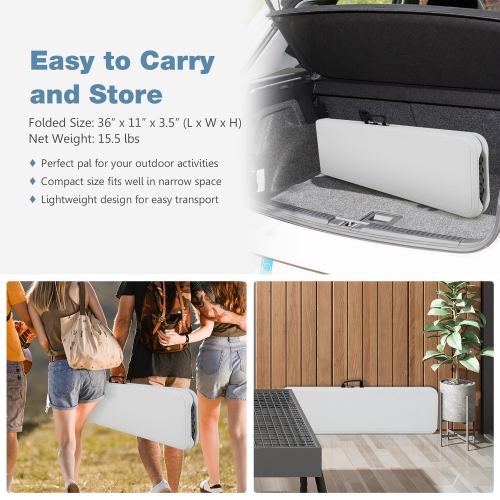 Ensemble de table de camping pliante de Costway avec table longue et 2 bancs pour pique-nique